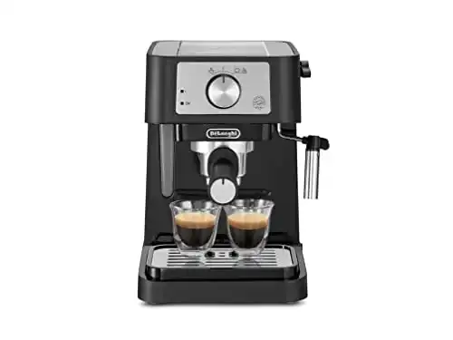 De'Longhi EC260.BK Macchina da Caffè Per Polvere o in Cialde E.S.E., Sistema Latte Manuale, Facile da usare, Serbatoio Estraibile da 1.1 L, Caldaia acciaio inox