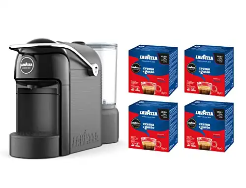 Lavazza, A Modo Mio Jolie, Macchina per Caffè con 64 Capsule Crema e Gusto Classico Incluse, Silenziosa, Poggia Tazza Rimovibile, Spegnimento Automatico, Componenti Lavabili, Nera
