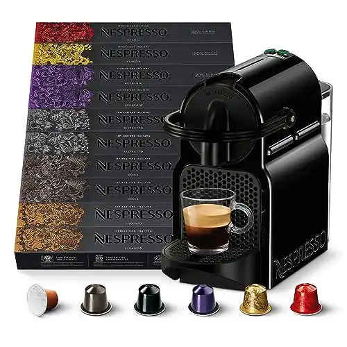 Nespresso MACCHINA INISSIA E 100 CAPSULE Inissia EN80B Macchina Caff&egrave; di De Longhi con 100 Capsule Caff&egrave; Selezione Ispirazione Italiana, Riciclabile, Linea Original