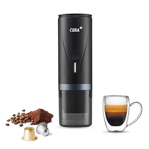 CERA+ Macchina per caffè espresso portatile elettrica con auto-riscaldamento in 3-4 minuti, mini macchina per il caffè da 20 bar con batteria ricaricabile. Compatibile con capsule NS e caffè macina...
