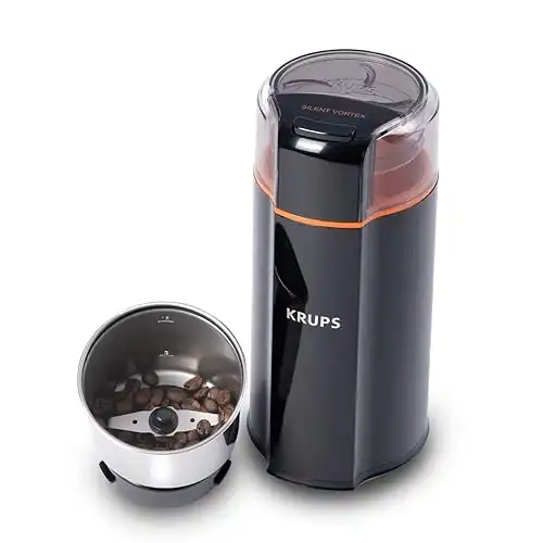 KRUPS Silent Vortex Macinacaff&egrave; elettrico, capacit&agrave; 85 g, 5 silenzioso, motore da 175 W per chicchi di caff&egrave;, spezie ed erbe aromatiche, ciotola rimovibile lavabile in lavastoviglie, resa 1...