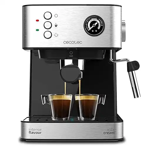 Cecotec Macchina del caff&egrave; Power Espresso 20 Professionale. Cap&agrave;cit&agrave; 1,5 L, 20 bar, doppia uscita, vaporizzatore, acciaio inossidabile, scaldatazze, 850 W