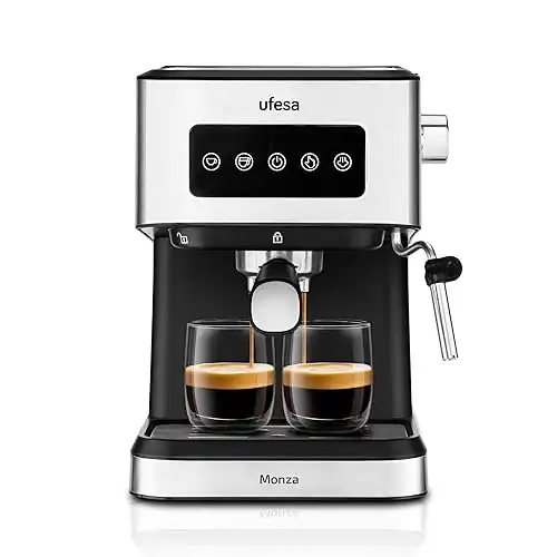 Ufesa Monza Macchina Caff&egrave; macinato e Cialde Monodose ESE, Pressione 20 BAR, Pannello Digitale Tattile, Vaporiera Regolabile, Serbatoio 1,5 L, Funzione Scaldatazze, 1050 W