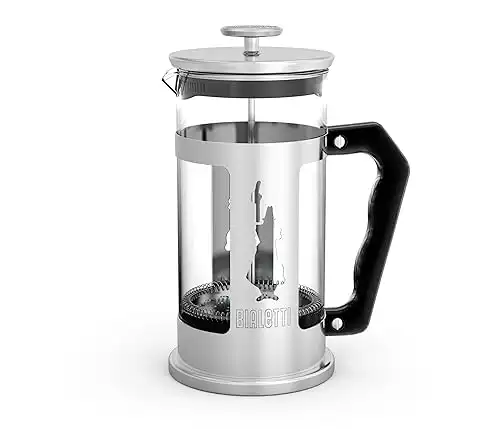Bialetti Preziosa caffettiera, filtro French Press per caffè o tè, corpo in acciaio inossidabile e contenitore in vetro borosilicato, lavabile in lavastoviglie, 350 ml, per 3 tazze